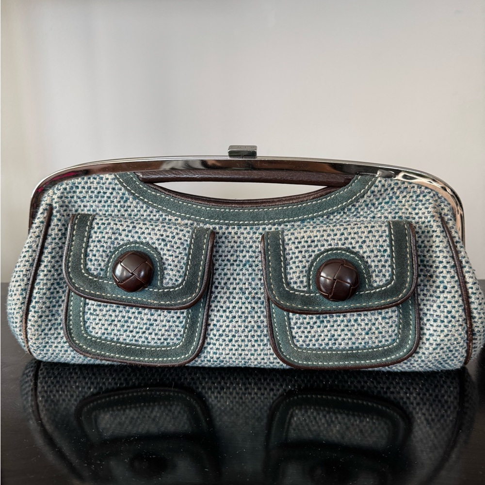 RAFĒ Chic Tweed Clutch with Button Accents